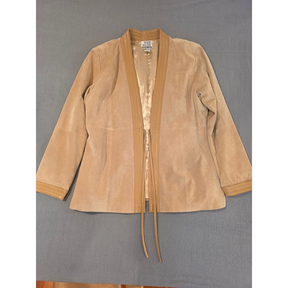 Nolan Miller Glamour Style Tan Suede Leather Tie Front Jacket Women Large